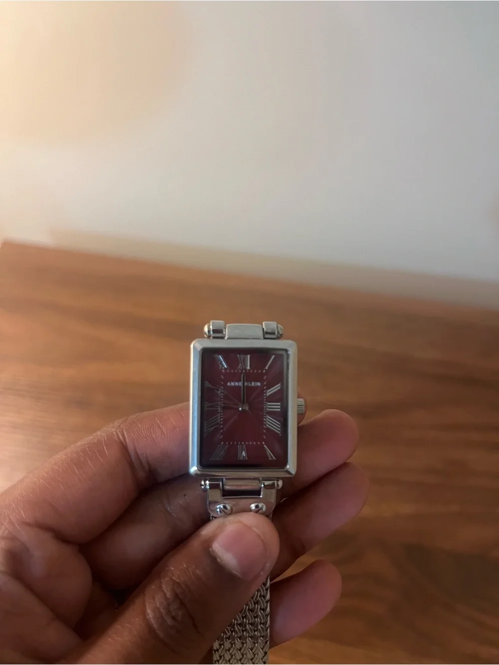 Anne Klein Silver Mesh Bracelet Watch with Red Dial- RARE!